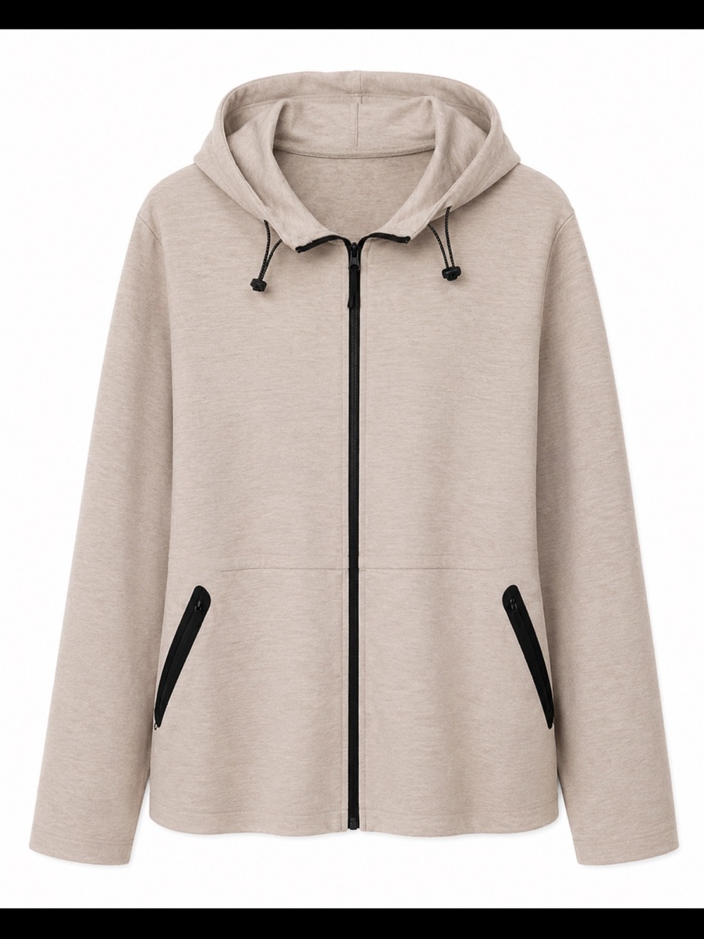 Everyday Zip-Front Hoodie Sweater in Light Tan